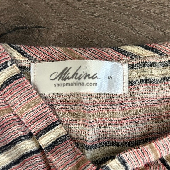 MAHINA Striped Brown Sleeveless Top Adjustable Straps Size Small - Picture 6 of 8